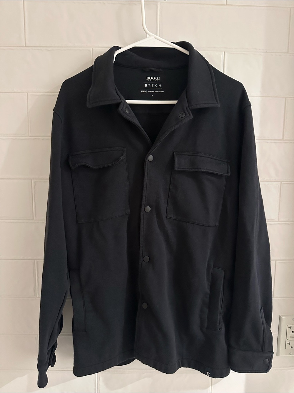 Boggi Milano Link Shirt Jacket Shacket Mens Medium Cotton Navy Blue B Tech